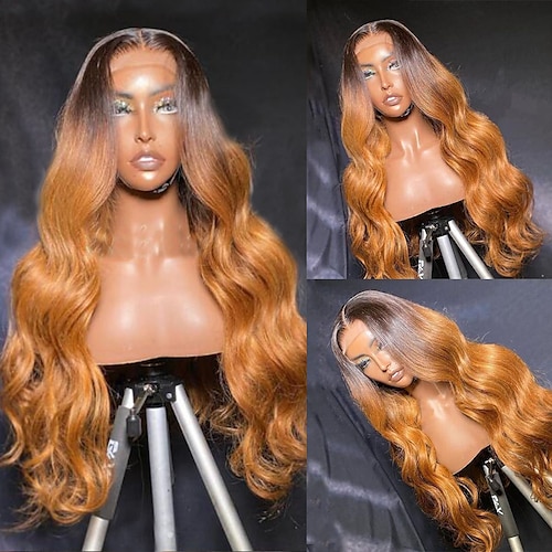 

Remy Human Hair 13x4 Lace Front Wig Free Part Brazilian Hair Wavy Multi-color Wig 130% 150% Density Color Gradient Ombre Hair 100% Virgin Pre-Plucked For wigs for black women Long Human Hair Lace Wig