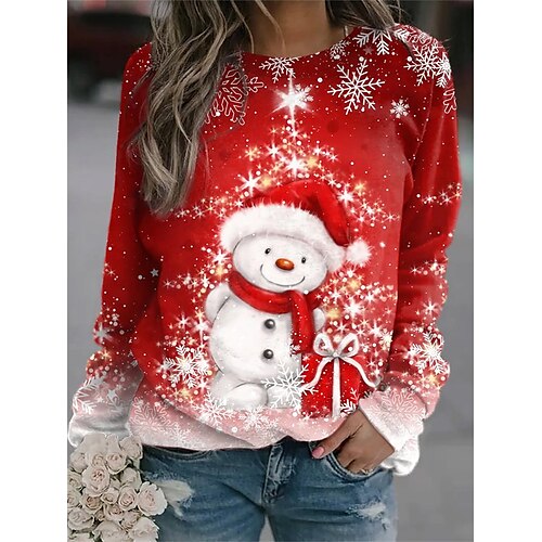 

Women's Sweatshirt Pullover Basic Christmas Blue Red Navy Blue Graphic Christmas Round Neck Long Sleeve S M L XL 2XL