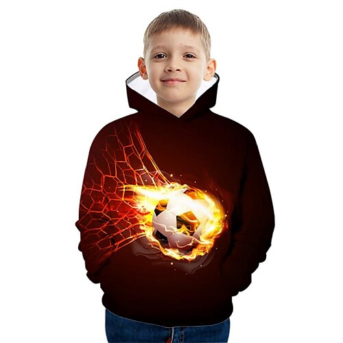 

Kids Boys World Cup Hoodie Pullover Graphic Football Long Sleeve Pocket Children Top Outdoor 3D Print Hoodie Sports Cool Orange Winter 7-13 Years