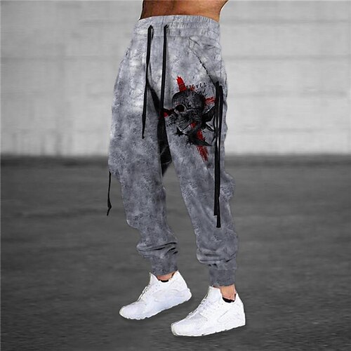 

Men's Sweatpants Joggers Trousers Drawstring Elastic Waist 3D Print Graphic Prints Comfort Breathable Sports Outdoor Casual Daily Cotton Blend Terry Streetwear Stylish Green Light Grey Micro-elastic