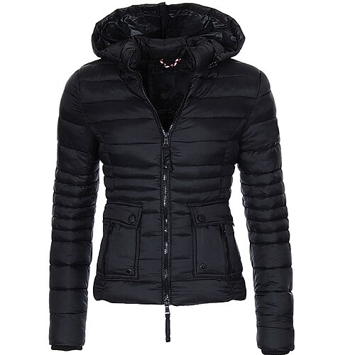 

Women's Winter Jacket Parka Warm Breathable Outdoor Daily Zipper Pocket Zipper Hoodie Casual Comfortable Street Style Solid Color Regular Fit Outerwear Long Sleeve Winter Fall Black Pink Yellow S M L