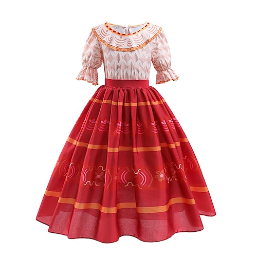 

Toddler Girls' Encanto Dress Performance Puff Sleeve Red Maxi 3/4 Length Sleeve Fashion Boho Dresses Fall Spring Slim 3-7 Years