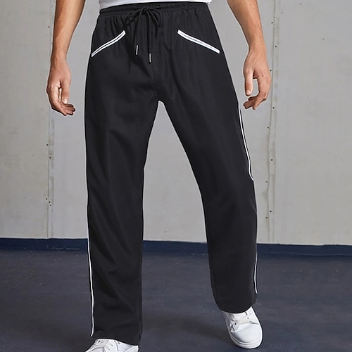 

Men's Trousers Casual Pants Drawstring Elastic Waist Wide Leg Solid Color Comfort Breathable Full Length Daily Going out Streetwear Cotton Blend Stylish Chino Black Micro-elastic