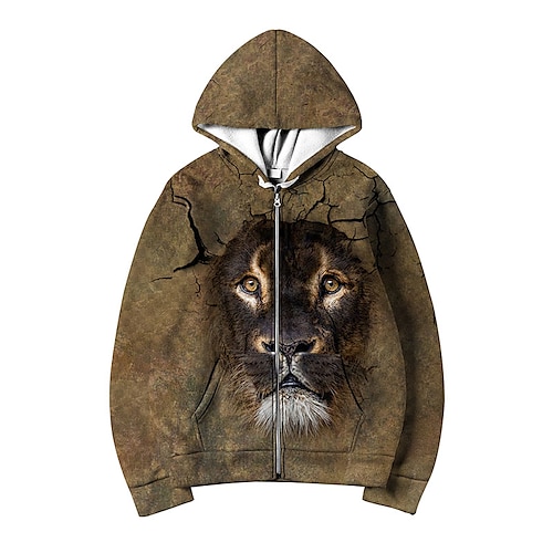 

Men's Full Zip Hoodie Jacket Brown Hooded Lion Graphic Prints Zipper Print Sports & Outdoor Daily Sports 3D Print Streetwear Designer Casual Spring & Fall Clothing Apparel Hoodies Sweatshirts Long