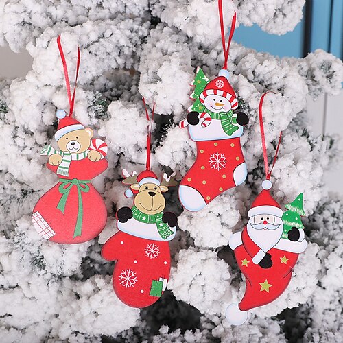 

5PCS Christmas Decorative Wooden Figure Christmas Tree Pendant Santa Claus Colorful Pendant Christmas Pendant