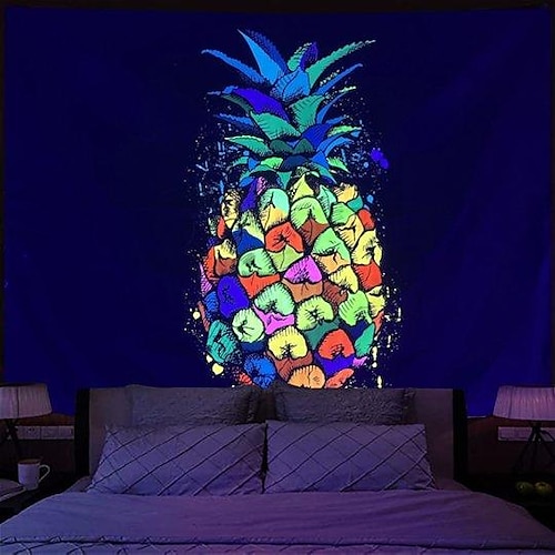 

Blacklight UV Reactivae Wall Tapestry Pineapple Art Decor Blanket Curtain Picnic Tablecloth Hanging Home Bedroom Living Room Dorm Decoration Polyester