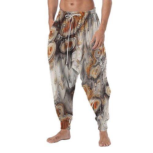 

Men's Trousers Baggy Harem Pants Drawstring Elastic Waist 3D Print Abstract Graphic Prints Comfort Breathable Casual Daily Holiday Streetwear Designer Gray Micro-elastic / Drop Crotch