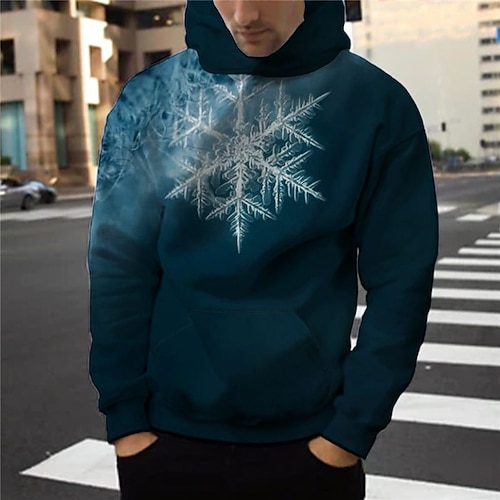 

Men's Pullover Hoodie Sweatshirt Blue Hooded Graphic Prints Snowflake Print Daily Sports 3D Print Basic Streetwear Designer Spring & Fall Clothing Apparel Hoodies Sweatshirts