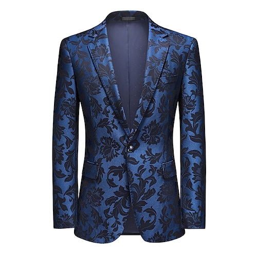 

Men's Classic Blazer Regular Standard Fit Floral Single Breasted One-button ArmyGreen Black Blue 2022