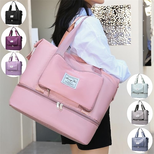 

Unisex Tote Travel Bag Top Handle Bag Oxford Cloth Shopping Daily Holiday Zipper Tiered Large Capacity Solid Color Black Pink Blue Light Purple Purple