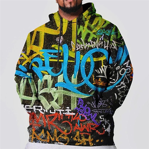 

Men's Plus Size Pullover Hoodie Sweatshirt Big and Tall Letter Hooded Long Sleeve Spring & Fall Basic Fashion Streetwear Comfortable Daily Wear Vacation Tops