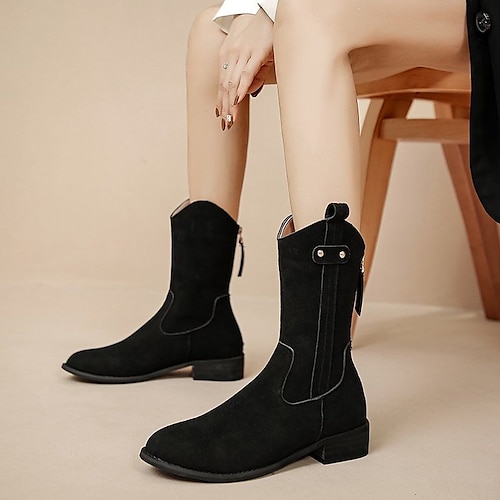 

Women's Boots Daily Plus Size Booties Ankle Boots Winter Low Heel Round Toe Casual PU Leather Loafer Solid Colored Camel Black