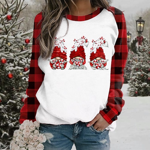 

Women's Sweatshirt Pullover Active Streetwear Christmas Print Wine Red Black Santa Claus Plaid Checkered Tartan Christmas Gifts Round Neck Long Sleeve S M L XL XXL 3XL