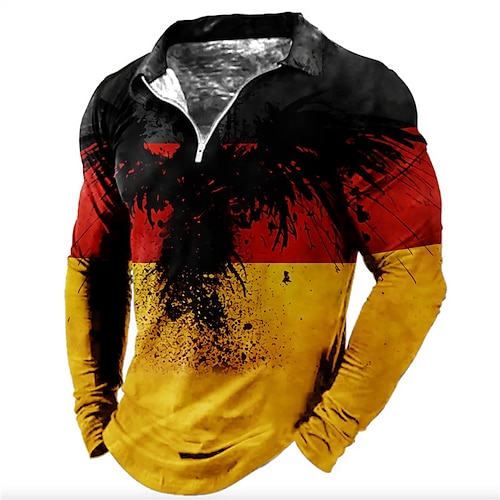 

Men's Collar Polo Shirt Golf Shirt World Cup 2022 Turndown Orange Gray 3D Print Outdoor Sports Long Sleeve Zipper Print Clothing Apparel Fashion Designer Casual Breathable