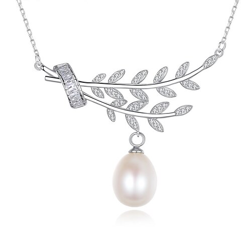 

Necklace Clear Freshwater Pearl S925 Sterling Silver Women's Simple Elegant Classic Leaf Luminous Lovely irregular Necklace For Party Engagement