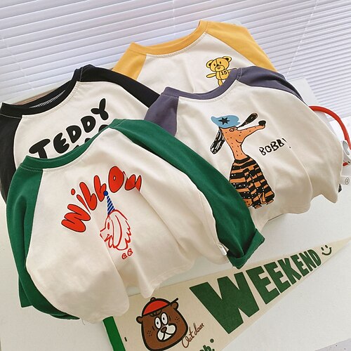 

Toddler Boys T shirt Long Sleeve Cartoon Letter Green Yellow Dark Grey Children Tops Fall Winter Fashion Daily Outdoor 3-7 Years