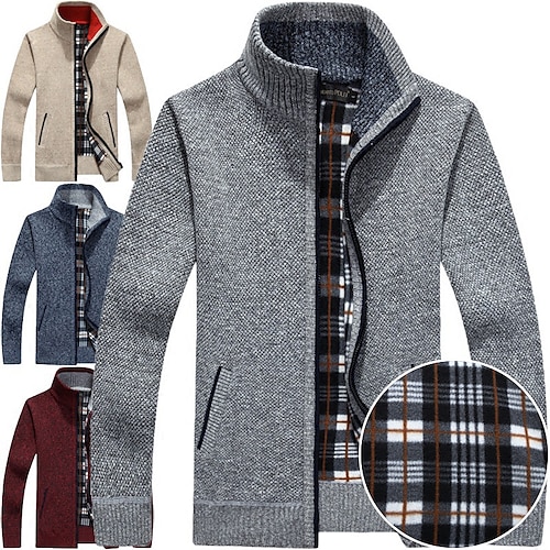 

Men's Sweater Cardigan Knit Zipper Pocket Stand Collar Stylish Casual Clothing Apparel Fall Winter Wine Orange M L XL / Fleece / Rib Fabrics / Long Sleeve / Wash with similar colours / Micro-elastic