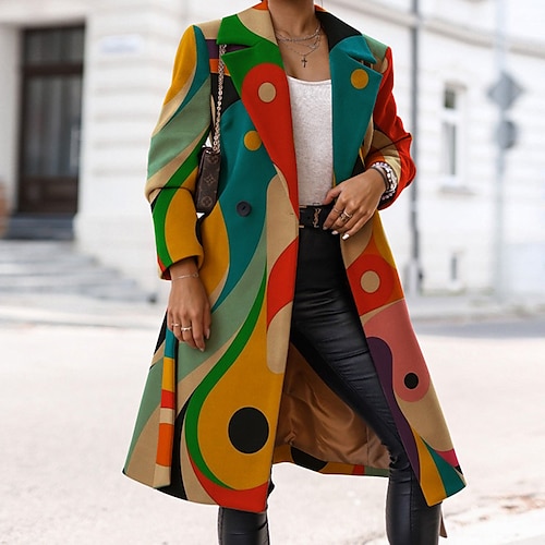 

Women's Winter Coat Warm Breathable Outdoor Street Weekend Park Pocket Cardigan Turndown Active Fashion Comfortable Street Style Geometric Regular Fit Outerwear Long Sleeve Winter Fall Green Yellow S