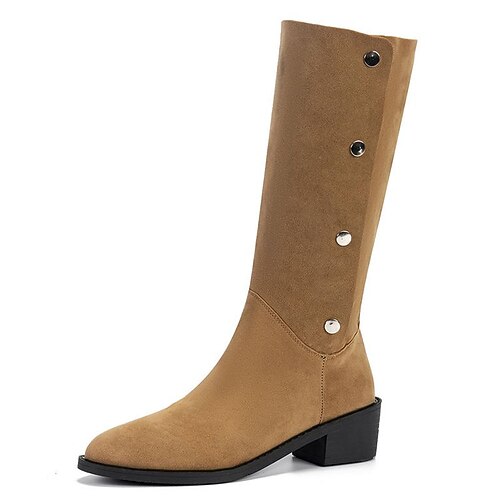 

Women's Boots Daily Plus Size Knee High Boots Winter Chunky Heel Pointed Toe Casual Minimalism PU Leather Loafer Solid Colored Black Yellow