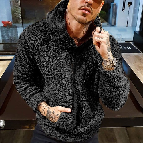 

Men's Pullover Hoodie Sweatshirt Teddy Coat Purple Khaki Black Hooded Solid Color Drawstring Sports Outdoor Casual Sports non-printing Basic Streetwear Sportswear Winter Fall Clothing Apparel