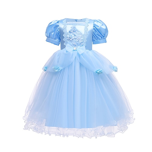 

vestito da ragazza del bambino pizzo floreale pizzo ricamato blu cielo maxi manica corta moda abiti carini primavera estate vestibilità ampia 3-7 anni