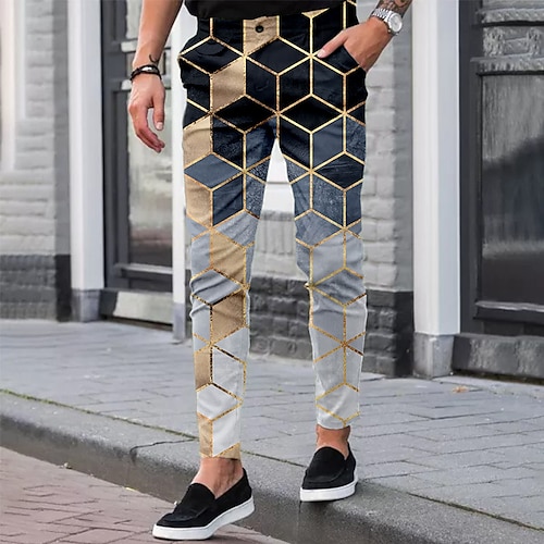 

Men's Dress Pants Joggers Chinos Trousers Pocket 3D Print Graphic Prints Geometry Comfort Soft Office Business Basic Fashion Gray White