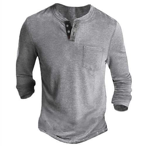 

Men's Henley Shirt Tee Solid Color Henley Green Blue Khaki Gray Black Street Sports Long Sleeve Button-Down Clothing Apparel Fashion Designer Casual Comfortable