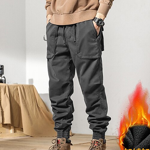 

Men's Cargo Pants Fleece Pants Joggers Winter Pants Trousers Drawstring Elastic Waist Multi Pocket Solid Color Comfort Warm Full Length Daily Holiday Streetwear Sports Fashion ArmyGreen Gray
