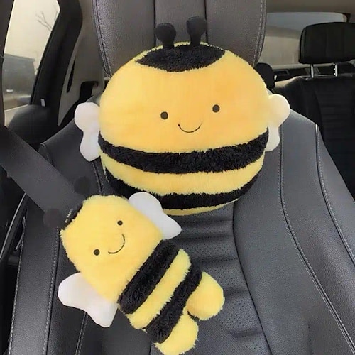 

Headrest Car Neck Pillow Short Plush Little Bee Cartoon Shoulder Pad Cute Car Interior Accessories