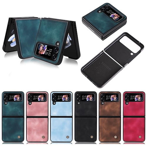 

Phone Case For Samsung Galaxy Back Cover Z Flip 4 Z Flip 3 Dustproof Shockproof Solid Colored TPU PU Leather