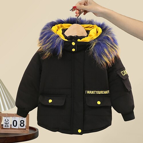 

Toddler Boys Coat Parka Outerwear Letter Long Sleeve Pocket Coat Outdoor Cotton Cool Daily Green Black Blue Winter Fall 3-7 Years