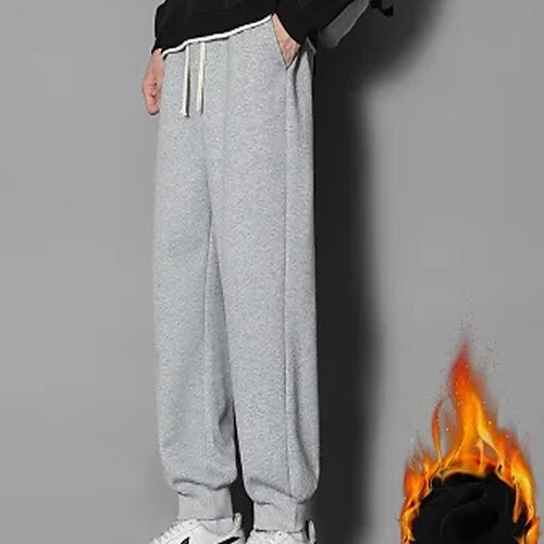 

Men's Fleece Pants Joggers Winter Pants Trousers Casual Pants Drawstring Elastic Waist Solid Color Comfort Warm Casual Daily Streetwear Cotton Blend Stylish Plus velvet Grey Black Micro-elastic