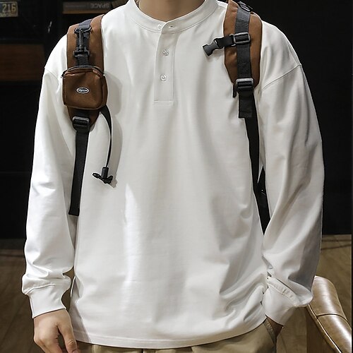 

Men's Henley Shirt Tee Solid Color Henley Green White Black Sports WorkWear Long Sleeve Button-Down Clothing Apparel Fashion Streetwear Casual
