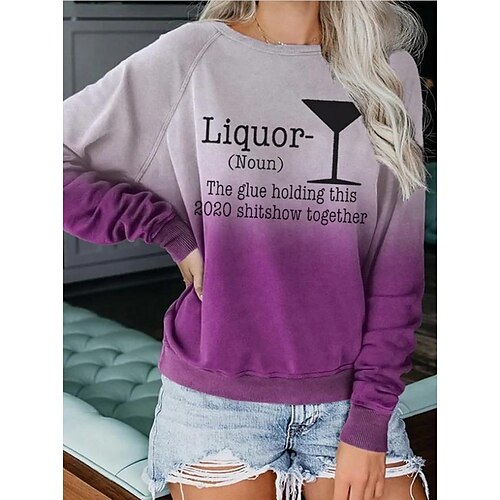 

Women's Sweatshirt Pullover Basic Green Purple Grey Graphic Street Round Neck Long Sleeve S M L XL 2XL 3XL