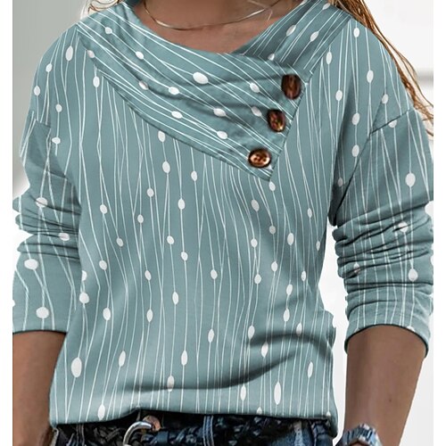

Women's Plus Size Tops Blouse Shirt Polka Dot Button Print 3/4 Length Sleeve V Neck Festival Daily Vacation Polyester Winter Fall Green