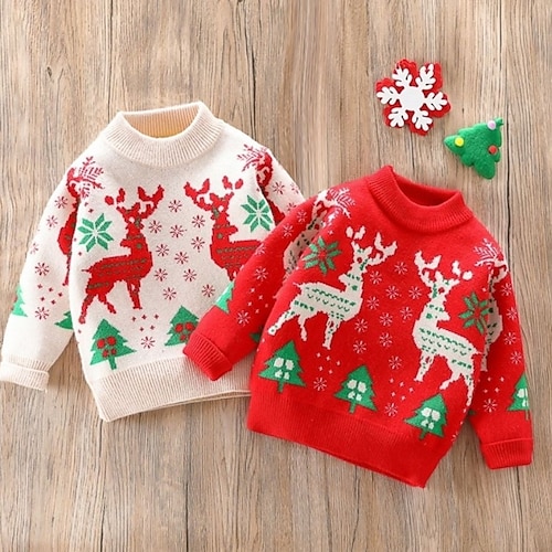 

Toddler Girls' Ugly Christmas Sweater Long Sleeve Elk Christmas Tree khaki Red Children Tops Winter Fall Active Daily Christmas Gifts Christmas Regular Fit 3-7 Years