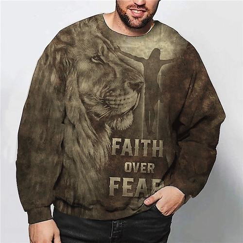 

Herre Plusstørrelser Pullover sweatshirt Stor og høj Grafisk Rund hals Langærmet Forår & Vinter Basale Mode Gade Bekvem Afslappet Sport Toppe
