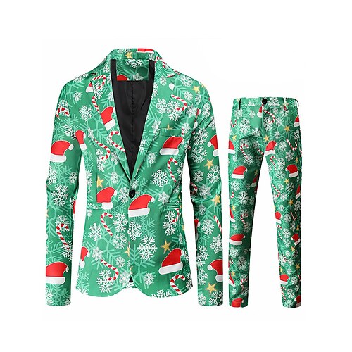 

Sage Men's Christmas Suits 2 Piece Patterned Standard Fit Single Breasted One-button 2022