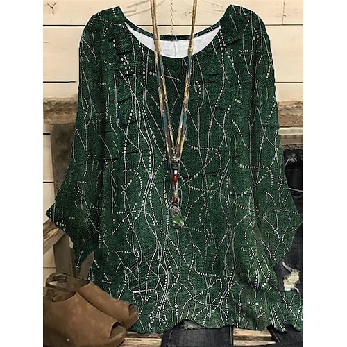 

femme grande taille noël hauts chemisier chemise arbre couleur dégradé imprimé manches longues col rond décontracté quotidien polyester hiver automne vert