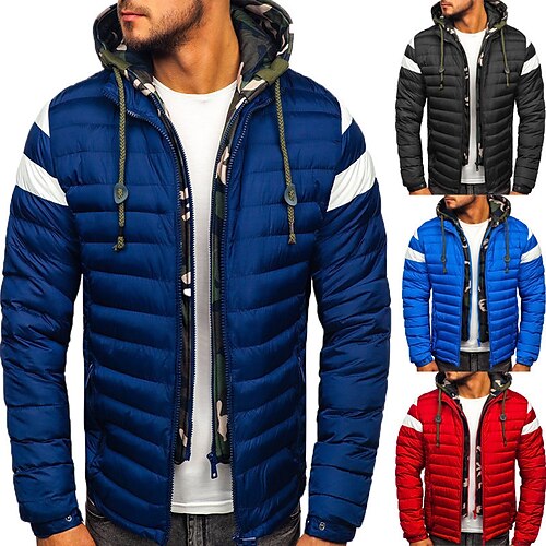 

Men's Puffer Jacket Winter Jacket Quilted Jacket Winter Coat Windproof Warm Going out Casual Daily Hiking Color Block Outerwear Clothing Apparel Black Blue Royal Blue