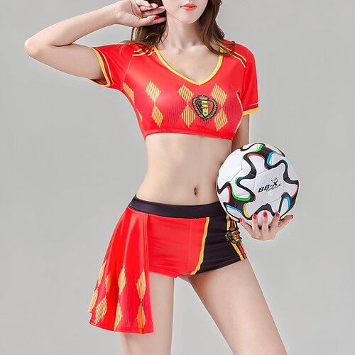 

Cheerleader Costumes Dance Costumes Top Printing Splicing Women's Performance Training Short Sleeve High Polyester