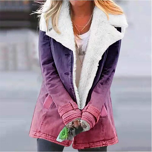 

Women's Sherpa jacket Fleece Jacket Teddy Coat Warm Breathable Outdoor Daily Wear Vacation Going out Pocket Print Open Front Turndown Fashion Casual Modern Street Style Color Gradient Regular Fit