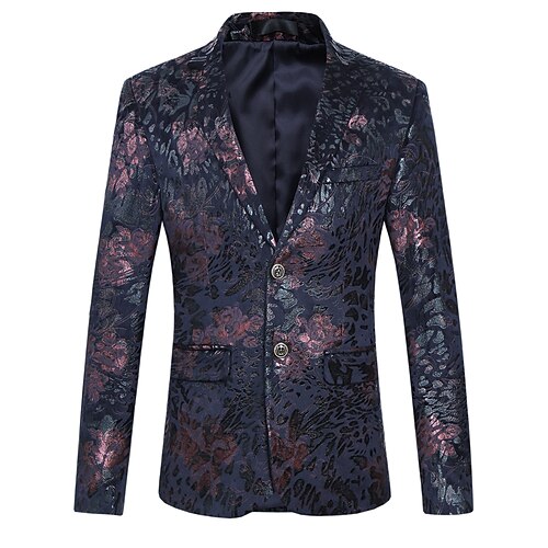 

Men's Fashion Blazer Regular Standard Fit Floral Single Breasted Two-buttons Burgundy Navy Blue 2022