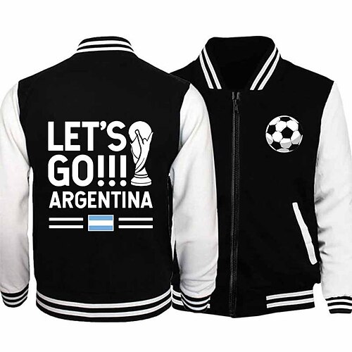 

Kids Boys World Cup Baseball Jackets Outerwear Letter Football Long Sleeve Zipper Coat Casual Sports Black Winter Fall 7-13 Years