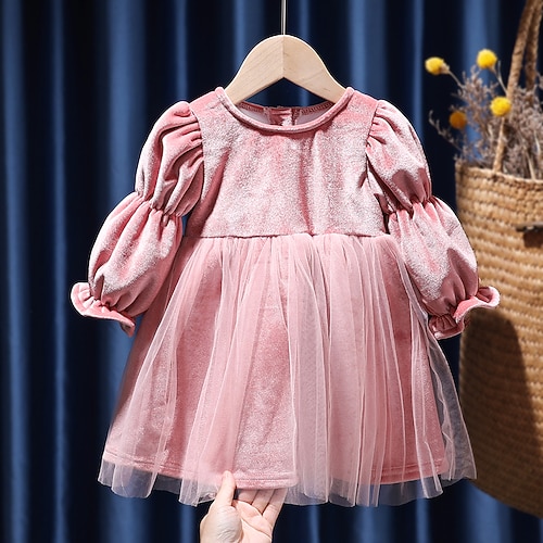 

Kids Girls' Dress Solid Color A Line Dress Above Knee Dress Performance Cotton Long Sleeve Active Dress 3-7 Years Winter Pink / Fashion / Fall