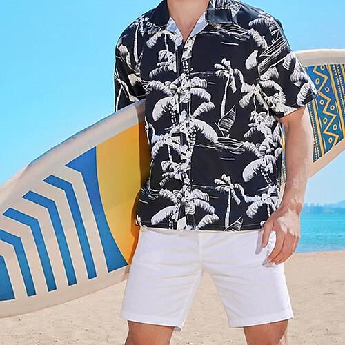 

Men's Shirt Summer Hawaiian Shirt Floral Turndown Sea Blue Olive Green Black Pink White Outdoor Street Short Sleeve Button-Down Print Clothing Apparel Fashion Breathable Comfortable