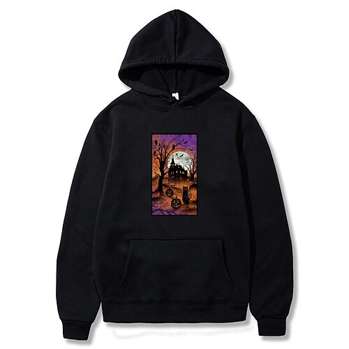 

Inspired by Halloween Pumpkin Cat castle Hoodie Anime 100% Polyester Anime Front Pocket Graphic Hoodie For Men's / Women's / Couple's