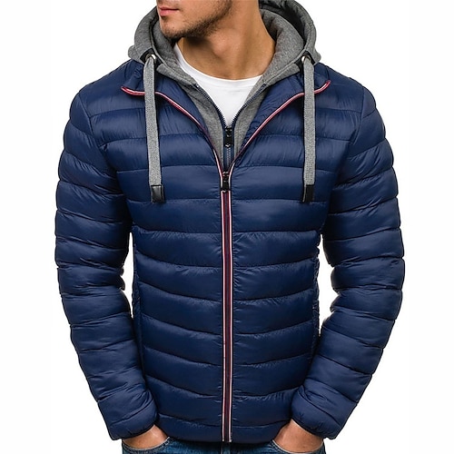 

Men's Puffer Jacket Quilted Jacket Outdoor Casual Date Casual Daily Office & Career Solid / Plain Color Outerwear Clothing Apparel Black Green Blue