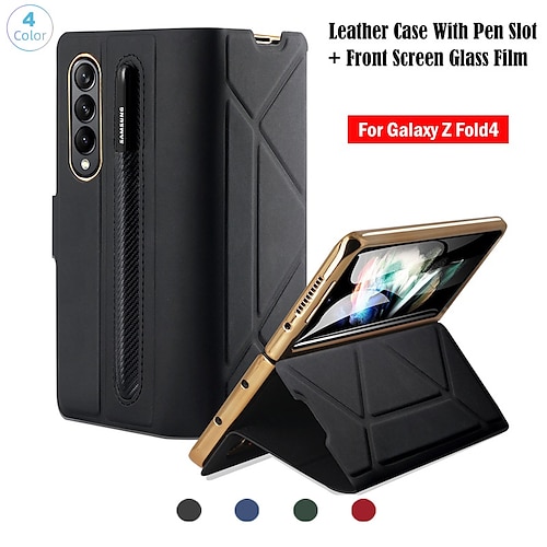 

Phone Case For Samsung Galaxy Flip Z Fold 4 and Screen Protector Pencil Holder Flip Solid Colored PC Metal