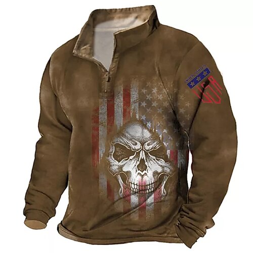 

Men's Zip Up Sweatshirt Pullover Green Blue Purple Brown Light Blue Half Zip Skull Graphic Prints National Flag Zipper Print Daily Sports 3D Print Basic Designer Casual Clothing Apparel Hoodies